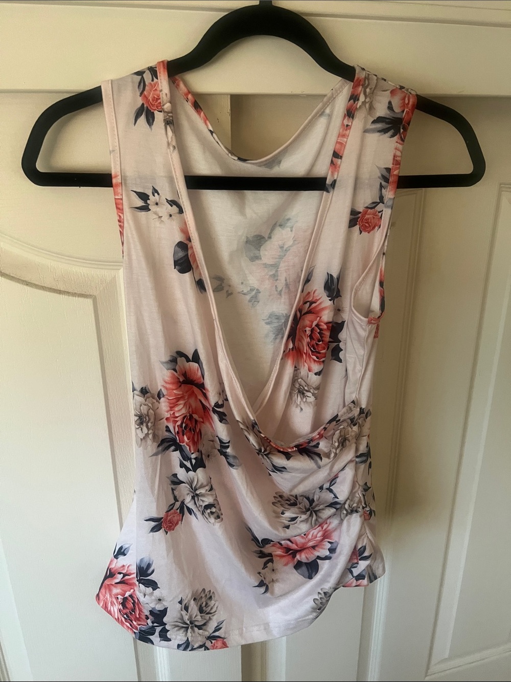 Draped Open-Back Floral Tank Top - Blush Pink